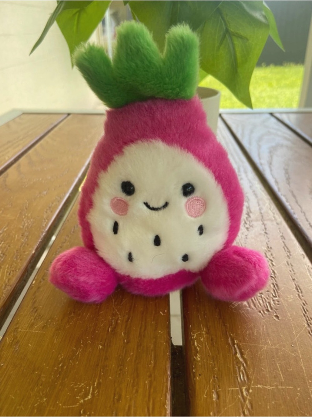 Pink Dragon Fruit Plush Toy with Green Top - Cute Kids Stuffed Animal